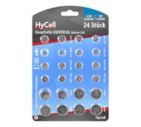 HyCell Jeu économique de 24 Piles Boutons - Set de Piles Contenant Une Paire de Chaque Type (CR2032, CR2025, CR1620, CR2016, LR43, LR44, LR1120, LR1130, LR621 & LR41) - Piles Plates universelles