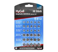 HyCell Jeu économique de 30 Piles Boutons - Set de Contenant Cinq par Type (LR621, LR736, LR626, LR1130, LR1142 & LR1154) - Plates universelles et polyvalentes