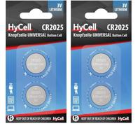 HyCell Piles Bouton Lithium CR2025 3V (Lot de 4) - Piles Plates Standard résistantes et à Longue durée de Vie - Piles Boutons pour e Voiture, télécommande, Appareil de Mesure, etc.
