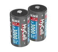 HyCell Piles Rechargeables NiMH Mono D 3000 mAh 1,2V (2 pces) - Piles HR20 pour Lampes Torches, Jouets électroniques, appareils de Mesure, etc. - Accumulateurs de qualité supérieure