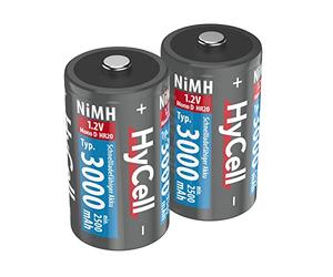 HyCell Piles Rechargeables NiMH Mono D 3000 mAh 1,2V (2 pces) - Piles HR20 pour Lampes Torches, Jouets électroniques, appareils de Mesure, etc. - Accumulateurs de qualité supérieure