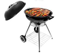 HYCHIKA Barbecue Charbon de Bois, Barbecues à charbon Ø47cm 18pouce Rond Vertical BBQ Compact Grill avec Couvercle Grille Chromée Roues, pour le Jardin Balcon Camping L'extérieur