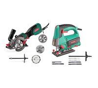 HYCHIKA BETTER TOOLS FOR BETTER LIFE Scie Circulaire 750W 3500RPM, 3 Lames(115 & 125mm), Profondeur de Coupe 48mm(90°), 32mm(45°), Idéal pour Couper du Bois, Carrelage, Métal Mou