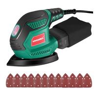 HYCHIKA Ponceuse Bois, 200W 14000RPM Ponceuse Electrique avec 12pcs Papier de Verre& Collecte de Poussière, Idéale pour Angles et Bords, Métal et Bois