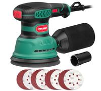 HYCHIKA Ponceuse Excentrique 300W 12000OPM, 6 Vitesses. | Ponceuse Orbitale avec 16 Disques 125mm, Dépoussiérage et Freinage Rapide, pour Bois et Polissage.
