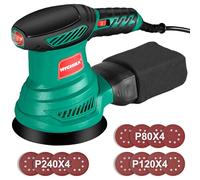 HYCHIKA Ponceuse Excentrique, 6 Vitesses Variables 300W 13000RPM Ponceuse Orbitale, 12Pcs Disque Abrasif 125mm, Ponceuse Bois avec Collecte de Poussière pour le Polissage du Ponçage du Bois