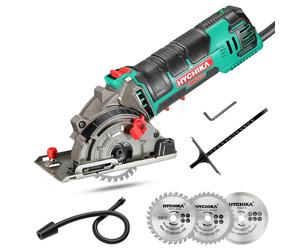 HYCHIKA Scie circulaire manuelle Mini règle graduée Moteur cuivre 4500RPM Bois Métal tendre Carrelage Plastique Coupes précises