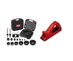 HYCHIKA Scie Trépan 19 Pièces - Set de Scie à Discoïdes 19-152 mm avec Mandrins et Accessoires, Adapté pour Couches de Liège, PVC et Plastique & Fartools 212006 Mini rabot à plâtre 135 x 35 mm