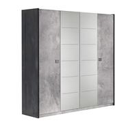 HYDE - Armoire 4 Portes avec Miroir Gris Effet Pierre