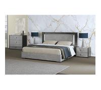 Chambre 140x190cm Gris Effet Pierre avec Leds - HYDE -