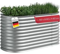 Hydra : jardinière surélevée en métal – forme ovale, dimensions 160x80x80 cm – bac à légumes argenté – idéal pour le jardin et le balcon – jardinière en acier galvanisé – bac à herbes aromatiques – ba