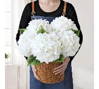 Hydrangée en soie blanche réaliste - Grand bouquet de fleurs artificielles, décoration de table à manger, restaurant, salon, fleurs artificielles décoratives, convient pour la Saint-Valentin, cadeau d