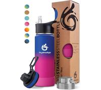 hydro2go Bouteille en Acier Inoxydable Sans BPA pour Enfants - gourde avec paille - 12h chaud/24h froid, 3 couvercles 530 ml (Passion)