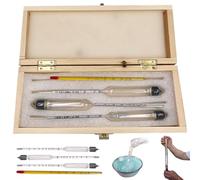 Hydromètre à alcool 3pcs 0-100 Testeur d'alcool à l'épreuve du compteur d'alcool gradué précis avec thermomètre et boîte en bois, hydromètre pour vin, bière, cidre, épreuves, distillation, hydromètre