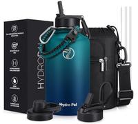 HydroPal Gourde en acier inoxydable - 750 ml/1 L/1,2 L/1,9 L, sans BPA, convient aux boissons gazeuses, bouteille isolée, avec paille et 2 couvercles, vert/vert foncé, 1900 ml (avec manchon de gobelet