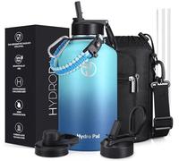 HydroPal - Gourde isotherme en acier inoxydable, gourde avec paille 500 ml/750 ml/1 L/1,2 L/1,9 L, bouteille isotherme à double paroi pour boissons chaudes et froides, thermos sans BPA pour école