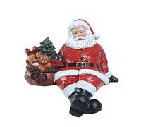 HYFAN Petite décoration de Noël - Statue de Père Noël assis et reposé portant un sac de cadeaux - Figurine en résine peinte à la main - Étagère de table - Sculpture créative (droite/cadeau)