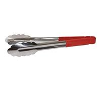 Hygiplas Pince de service de cuisine à code couleur Pro-Grade 300 mm, rouge, acier inoxydable, code couleur rouge pour viande crue, poignées recouvertes de vinyle, CB154