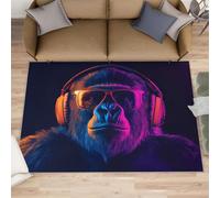 HYGIUID Gorilla Paillasson - 60 x 90 cm - Tapis de cuisine motif chimpanzé - Fluo Hip Hop Gorilla - Paillasson d'intérieur et d'extérieur lavable pour couloir, chambre à coucher, chevet