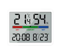 Hygromètre Thermomètre Intérieur Numérique Affichage de l'Heure Date Moniteur de Température et d'Humidité Intérieure Blanc