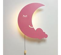HYJAUSXB Lampe Murale LED en Forme de Lune avec Interrupteur à Tirette, veilleuse décorative Moderne alimentée par 3 Piles AA, Lampe de Chevet pour Chambre d'enfant, Chambre de garçon ou de Fille ()