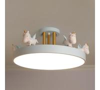 HYJAUSXB Plafonnier LED Rond à intensité Variable, Design Dessin animé, luminaire pour Chambre de Fille, 3 Couleurs, idéal pour Une Chambre de bébé ou Un Bureau (Tige métallique, Bleu)