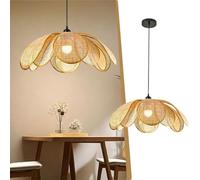 HYKISS Luminaire Suspendu En Fleur De Rotin Lustre Pétale Tissé Style Boho Lampe Suspendue En Osier Naturel Plafonnier De Forme Organique Style Wabi Sabi Pour Salon Chambre À Coucher(60cm)
