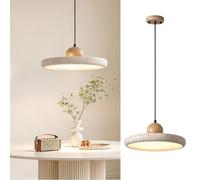 HYKISS Suspension LED Style Wabi Sabi Lampe Suspendue Disque En Travertin Jaune Suspension Décorative En Bois Massif Luminaire De Plafond Minimaliste Moderne Pour Îlot De Cuisine Bar Chevet(A-30CM)