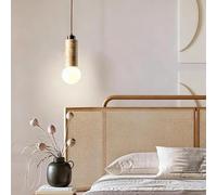 HYKISS Suspension Style Wabi-Sabi Culot G9 Hauteur Réglable Luminaire Suspendu En Travertin Jaune Naturel Avec Plafonnier En Noyer Noir Massif Pour Salle À Manger Chevet De Chambre(1-light)