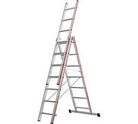 Echelle universelle Hymer, en trois parties, 3x7 échelons, hauteur escamotable 3,28 m, hauteur de portée 4,07 / 5,75 m, poids 13,0 kg