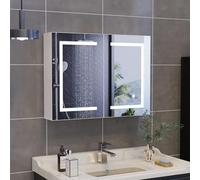 HYNHXBP Armoire de Toilette Murale avec Miroir LED - Armoire de Salle de Bain 60x80x13,5 cm en MDF Blanc - 3 Couleurs de Lumière, Luminosité Réglable et Étagères en Verre Modulables
