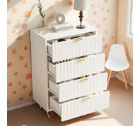 HYNHXBP Commode Haute à 4 tiroirs Design Moderne avec poignées dorées Meuble de Rangement Blanc pour Chambre Salon Structure Stable Facile à Assembler 60 x 34 x 91 cm