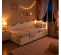 HYNHXBP Lit Coffre 90x200 cm avec LED, Canapé-Lit Simple avec Rangement Hydraulique, Lit Simple avec Sommier à Lattes, Lit Multifonction pour Salon et Chambre, Blanc,Polaire Teddy Blanche