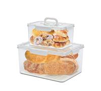 Hynorian Lot de 2 boîtes à pain - Boîte de rangement transparente hermétique avec couvercle - En plastique - Pour pain, pâtisseries, toasts et biscuits