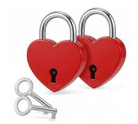 HYRKOTW Lot de 2 cadenas rouges en forme de cœur avec clé, mini cadenas décoratifs en métal 25 x 32 x 6,5 mm pour armoire, valise, cadeau pour couple pour la Saint-Valentin ou un anniversaire