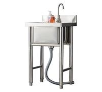 HYSOPSPX Évier Utilitaire Commercial en Acier Inoxydable, Ensemble de Cuisine de Restaurant, Station extérieure autoportante à 1 Compartiment avec Robinet pour buanderie intérieure, Garage