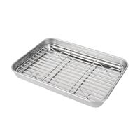 HYTROVE Plat de Cuisson Égouttoir Plateau Inox Rectangulaire, 2 Pièces | Acier Inoxydable, Finition Miroir Argentée, Grille Amovible, Usage Quotidien, Cuisson au Four, Nettoyage Facile