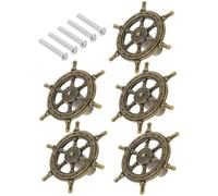 HYTROVE Poignées pour Placards Vintage en Alliage de Zinc, Forme Volant de Bateau, Surface Lisse et Design Antique, Lot de 5 Pièces pour Armoire et Casier