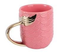 HYTROVE Tasse à Café pour Noël ou Anniversaire avec Queue de Sirène Dorée en Céramique Poignée Ergonomique Facile à Saisir Présent Original pour Boissons Chaudes et Froides