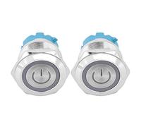 Hyuduo Bouton Poussoir 22mm, étanche IP65, Acier Inoxydable, 4 Broches | Interrupteur à montage sur panneau, évalué 3-6VDC, 1NO, anneau LED pré-câblé, action momentanée, pour armoire de commande