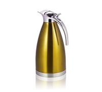 Hyuduo Cafetière en Acier Inoxydable Jug Bouillotte 2L 1,5L Isolée Sous Vide Double Paroi Bouton Poussoir à une Main avec Poignée en Alliage de Zinc (Poignée en plastique de type A dorée)