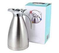 Hyuduo Cafetière en Acier Inoxydable Jug Bouillotte 2L 1,5L Isolée Sous Vide Double Paroi Bouton Poussoir à une Main avec Poignée en Alliage de Zinc (Manche en plastique de type A couleur naturelle)