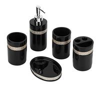 Hyuduo Ensemble d'accessoires de Salle de Bain Poli à la Main, 5 Pièces, avec Porte-Savon, Distributeur de Lotion, Porte-Brosse à Dents, Tasse de Lavage pour Comptoir de Salle de Bain, Chambre