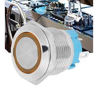 Hyuduo Interrupteur Jaune Plat à 4 Broches à Réinitialisation Automatique | Actionneur à bouton-poussoir momentané, boîtier en acier inoxydable, anneau LED jaune 1NO 1NC