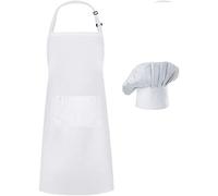 Hyzrz Ensemble tablier de chef, toque de chef et poche de cuisine pour adulte, tablier réglable avec chapeau de boucher, costume de boucher pour homme et femme, cadeau de père (blanc)