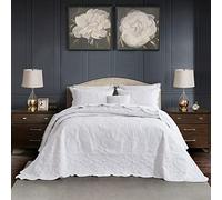 HZ&HY Parure de lit surdimensionnée pour très Grand lit, Blanc Pur, 128 x 120 cm, Couvre-lit léger, Fin, réversible, Luxueux, 4 pièces, 100% Polyester, très Grand lit/très Grand Cal, Blanc Pur
