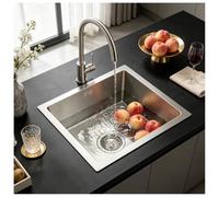 HZKSINNK Évier de cuisine en acier inoxydable 38 x 38 cm - 1 bac argenté - Petit évier encastrable avec robinet, grille d'écoulement, kit d'écoulement, évier encastré, rectangulaire, montage encastré