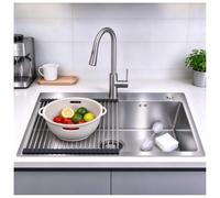 HZKSINNK Evier Inox 1 Bac, Lavabo Cuisine Avec Dernier Siphon Et Trop-plein, Évier Cuisine Avec 2 Trous De Montage, Petit Cuisine Inclus Avec Bonde D'évacuation Et De Trop-plein(Silver-#a,55x45cm)