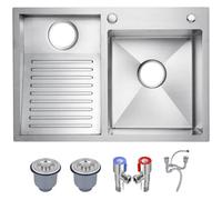 HZKSINNK Évier Utilitaire En Acier Inoxydable SUS 304 - Double Cuve Avec Planche À Laver Intégrée Évier À Linge, Facile À Nettoyer, Pour Buanderie, Salle De Bain, Cuisine Et Garage(Silver-L,70x48cm)