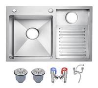 HZKSINNK Évier Utilitaire En Acier Inoxydable SUS 304 - Double Cuve Avec Planche À Laver Intégrée Évier À Linge, Facile À Nettoyer, Pour Buanderie, Salle De Bain, Cuisine Et Garage(Silver-R,80x48cm)